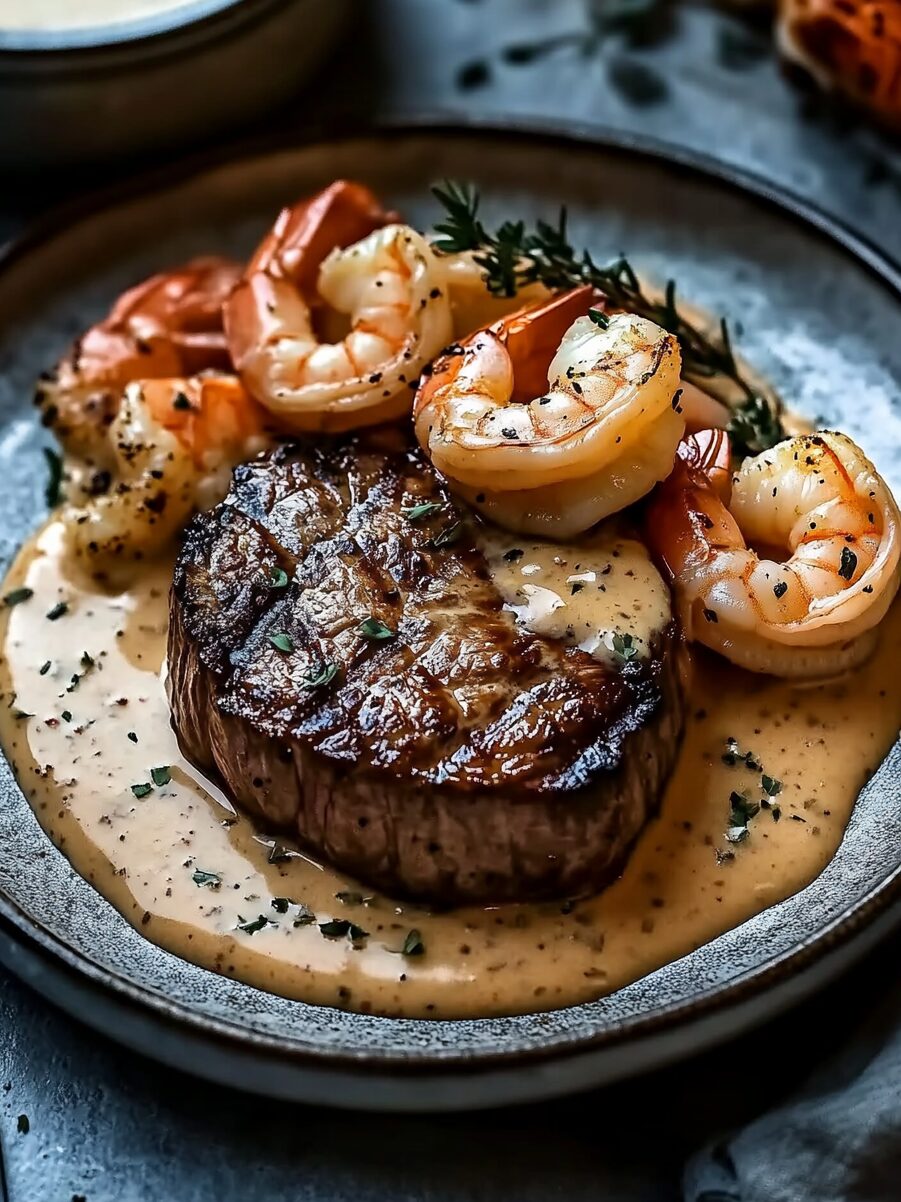 Filet Mignon with Shrimp and Lobster Cream Sauce