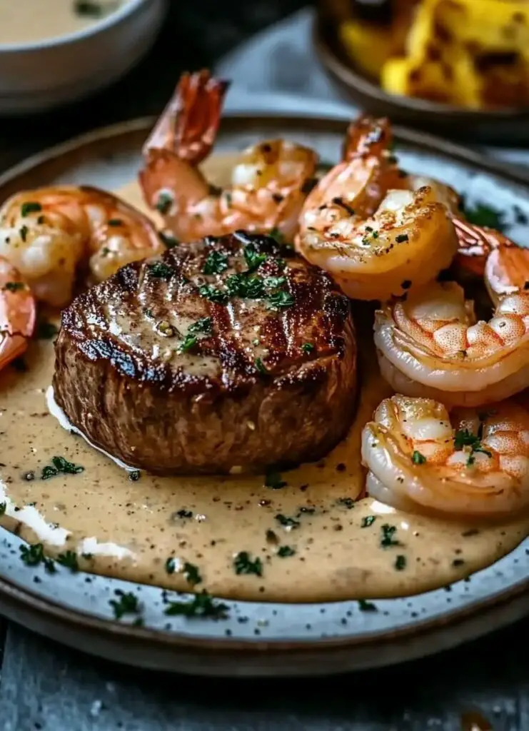 Filet Mignon with Shrimp and Lobster Cream Sauce