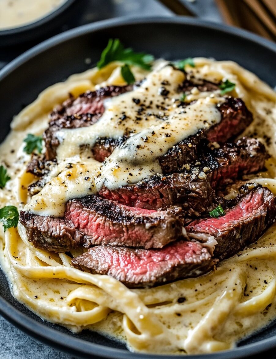 Savory Steak Gorgonzola Alfredo with Creamy Parmesan Sauce