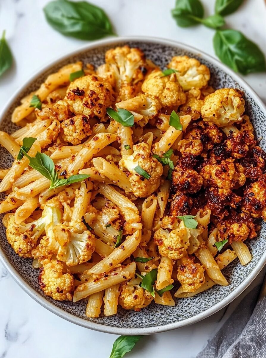 Vegan Garlic Pasta with Roasted Cajun Cauliflower