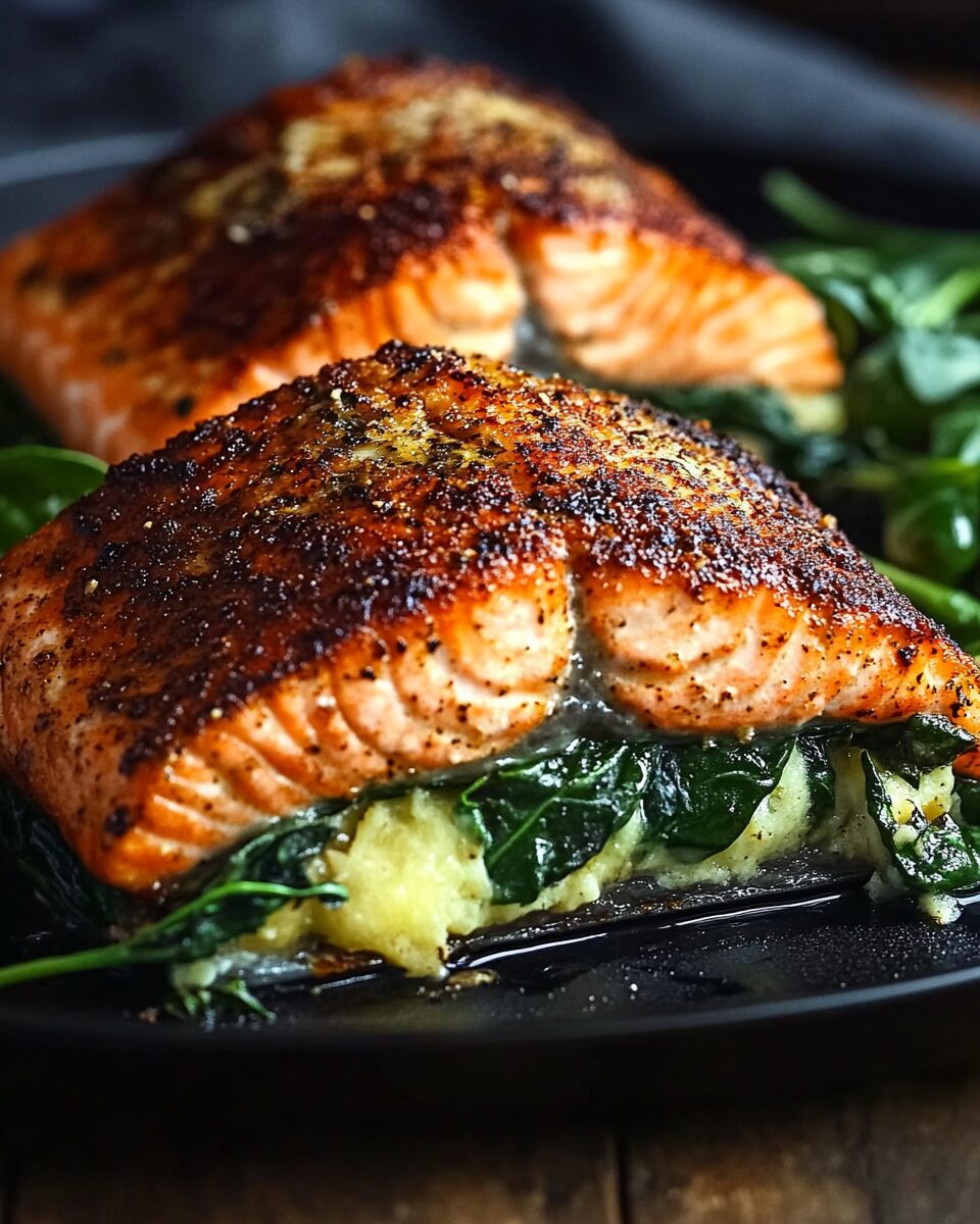 Blackened Salmon Stuffed with Spinach & Parmesan
