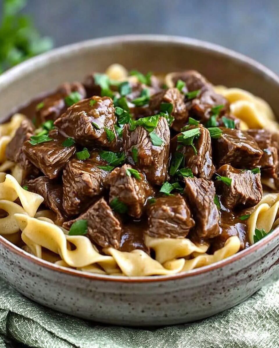 Crockpot Beef Tips with Noodles