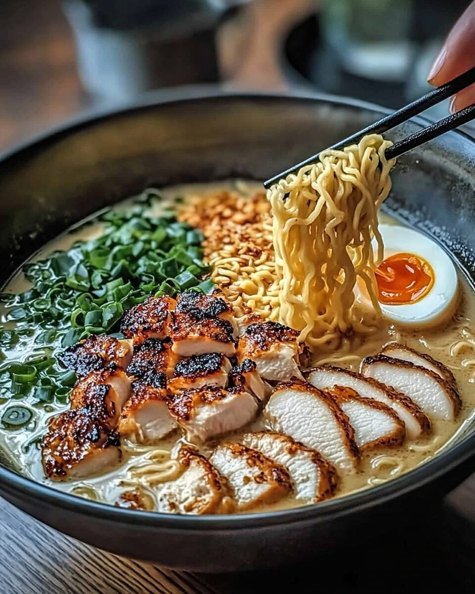 Fiery Chicken Ramen with Creamy Garlic Sauce