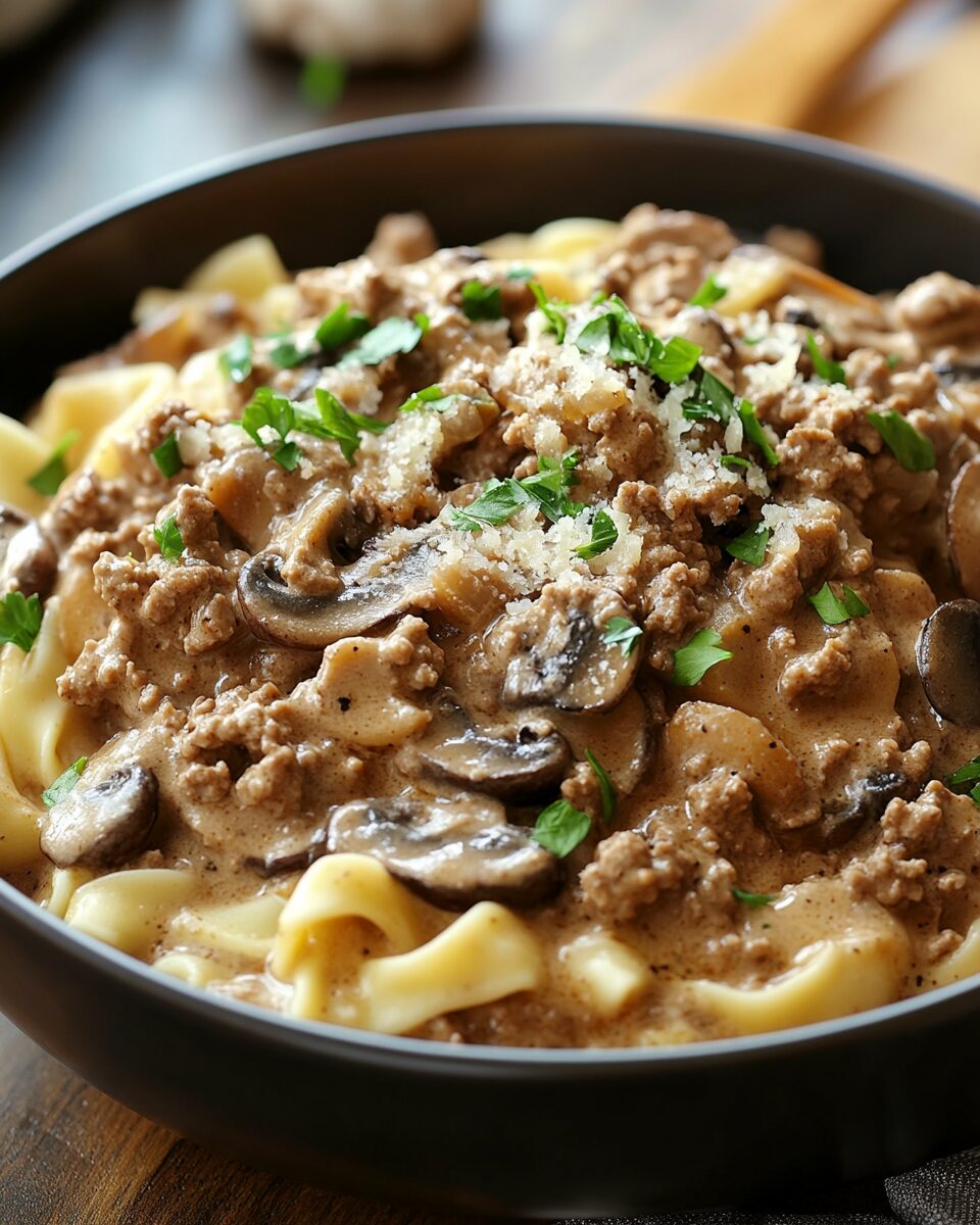 Creamy Ground Beef Stroganoff with Mushrooms