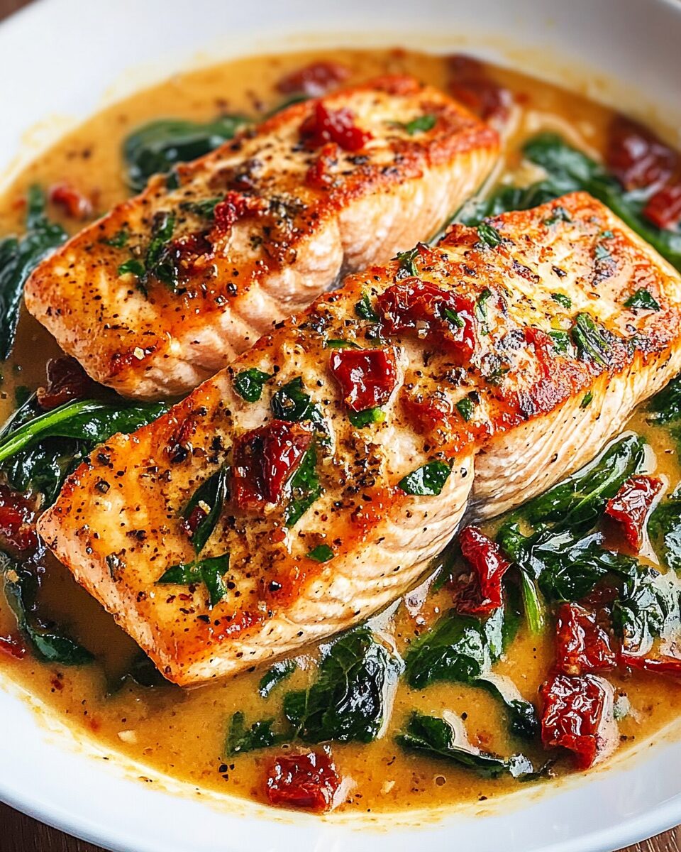 Creamy Tuscan Garlic Butter Salmon with Spinach and Tomatoes