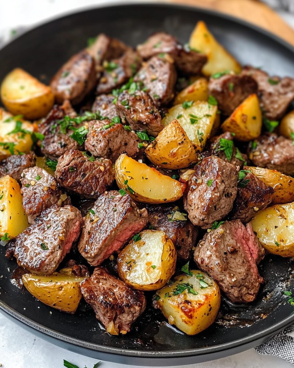 Garlic Butter Steak Bites and Potatoes