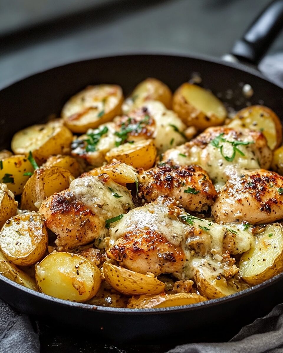 Garlic Parmesan Chicken and Potatoes Skillet