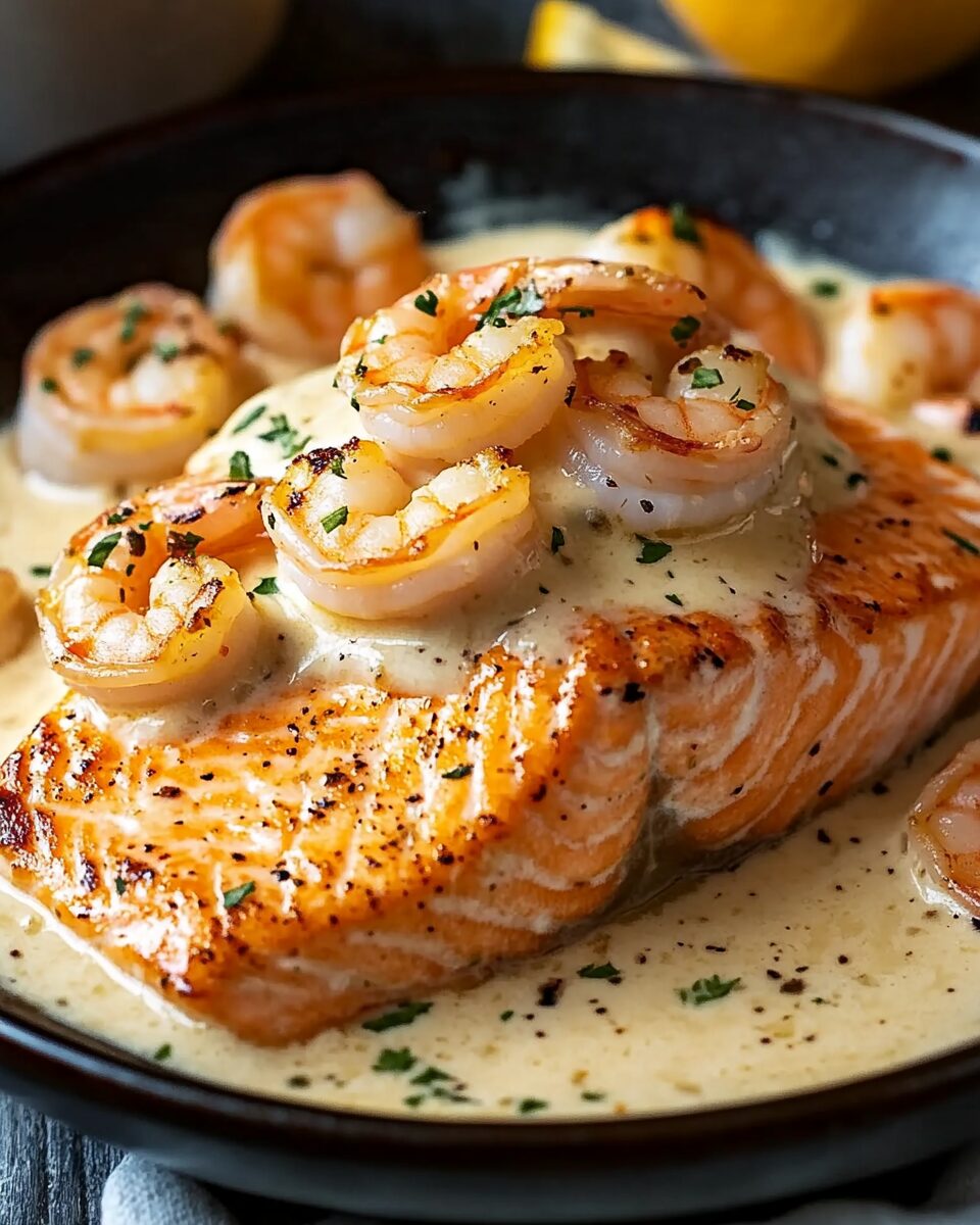 Salmon and Shrimp with Creamy Garlic Sauce