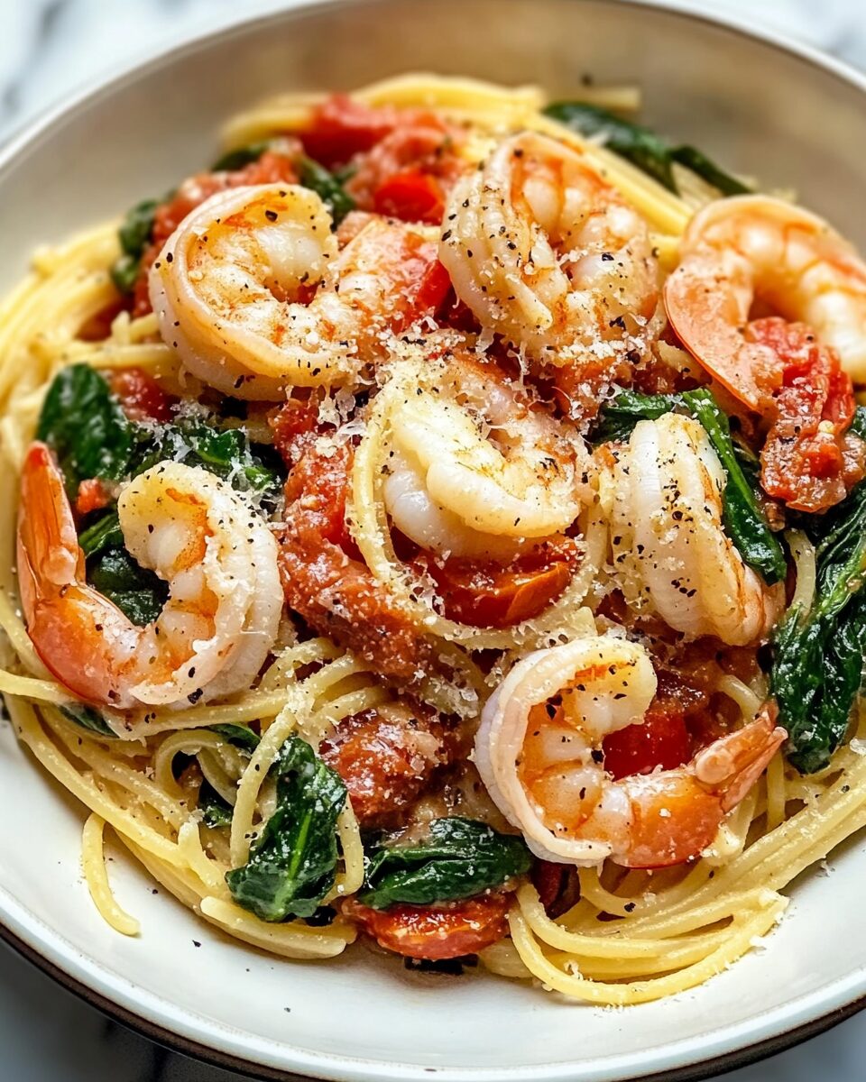 Tomato Spinach Shrimp Pasta