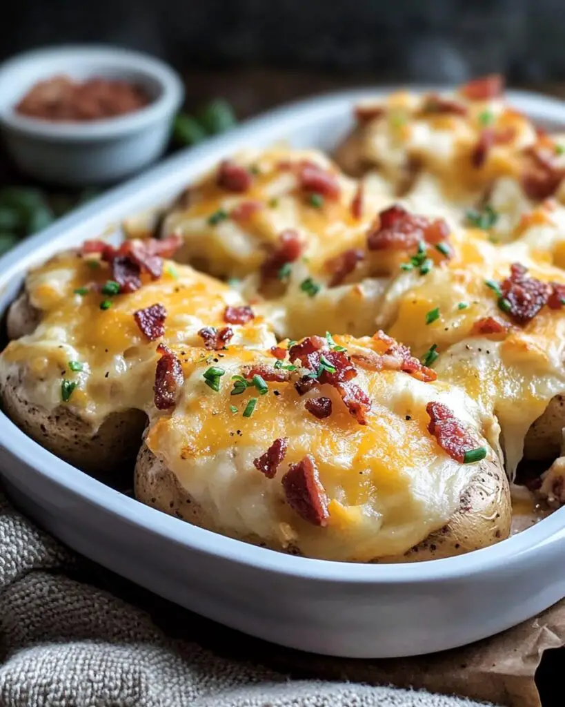 Creamy Cheddar Bacon Chicken Baked Potatoes