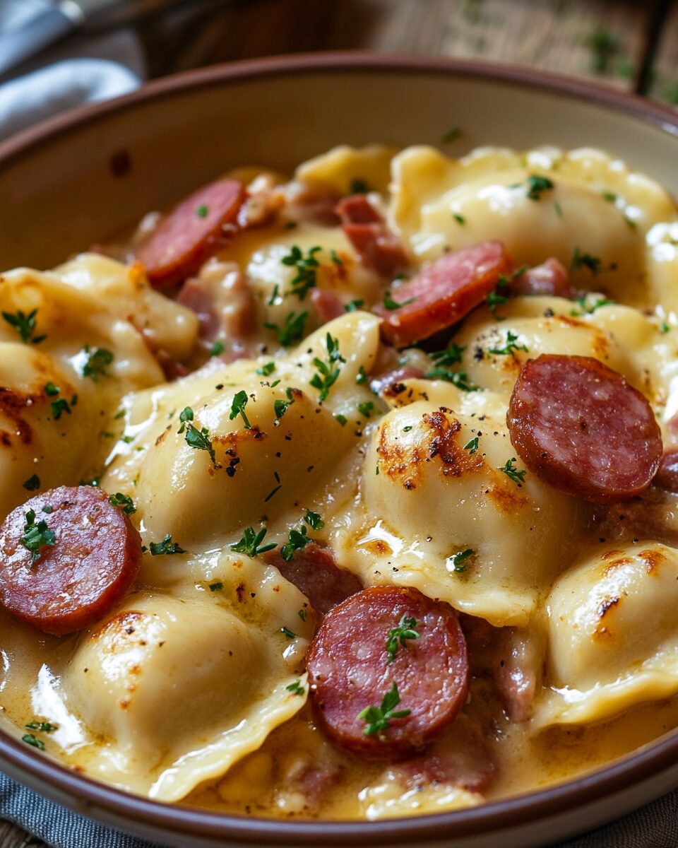 Crockpot Pierogi Casserole with Kielbasa