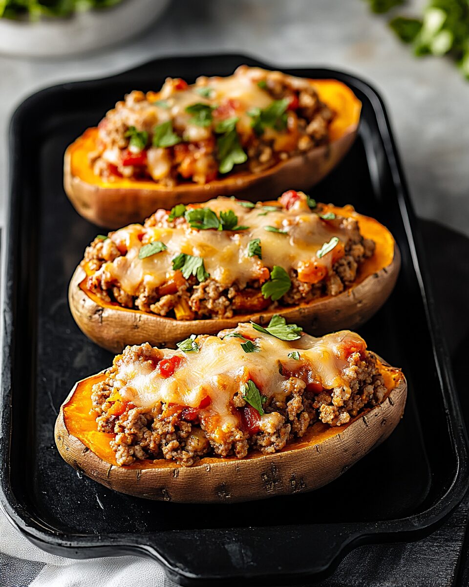 Ground Turkey Stuffed Sweet Potatoes