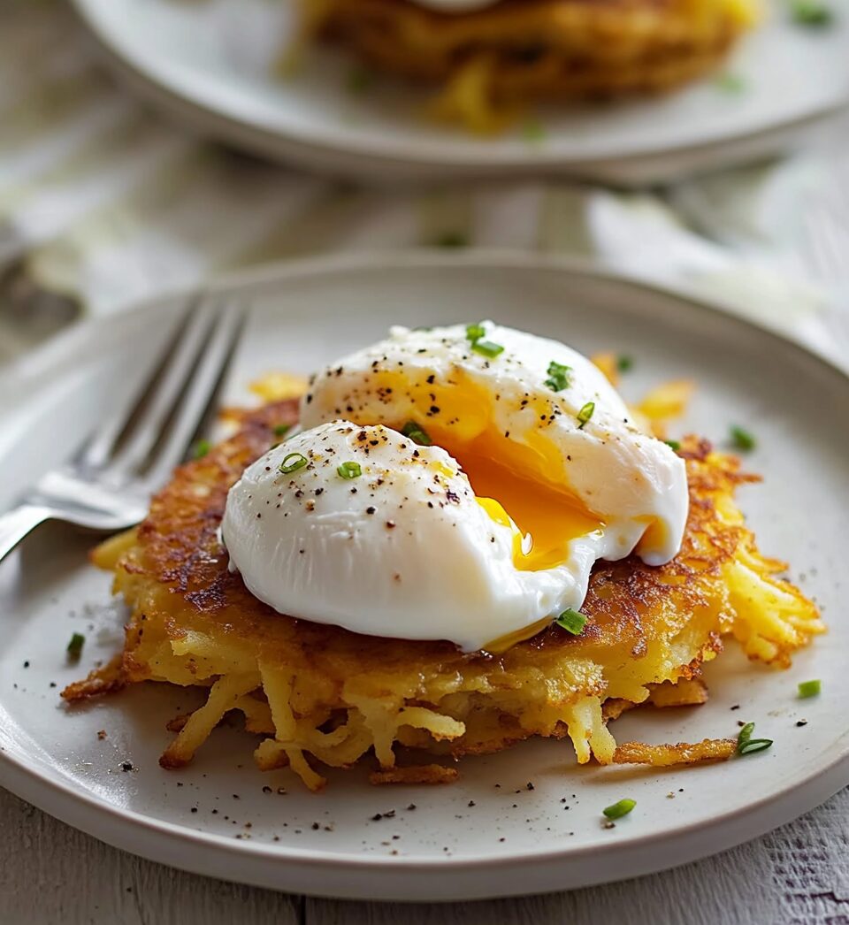 Poached Eggs on Crispy Potato Cakes
