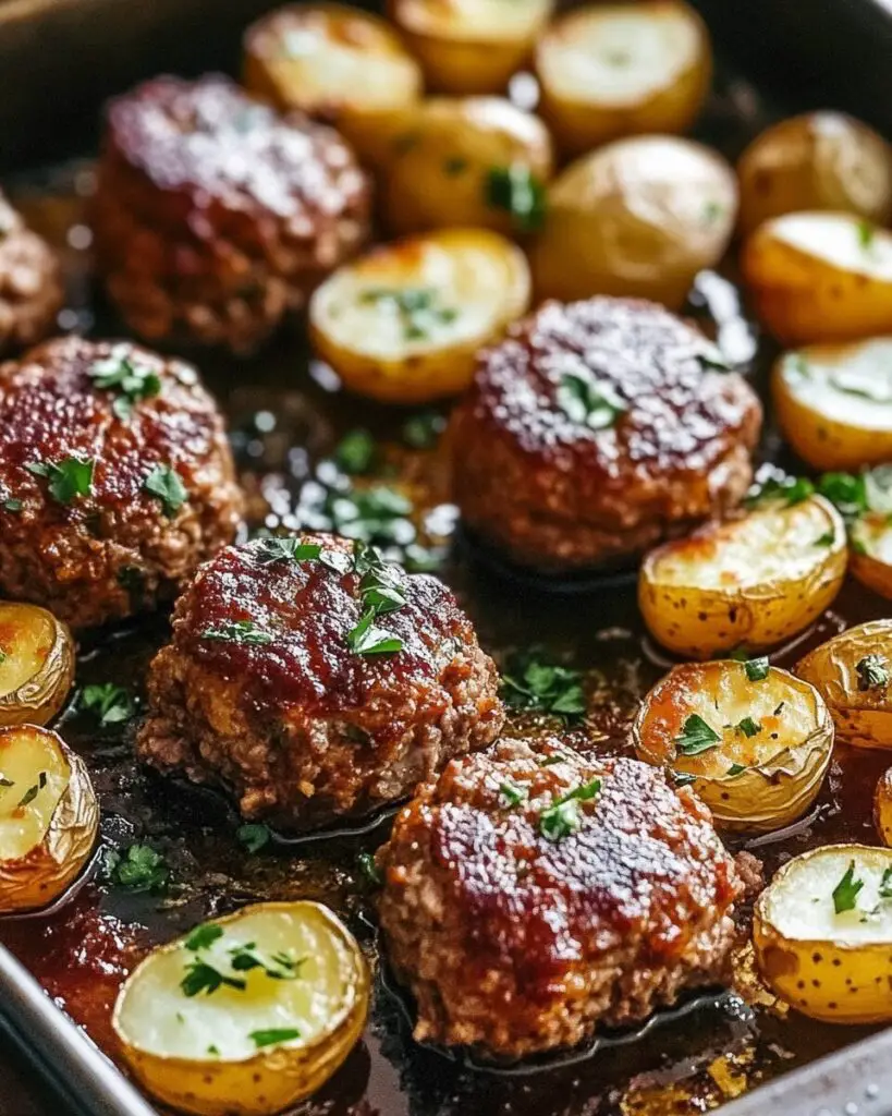 Sheet Pan Mini Meatloaf with Roasted Potatoes