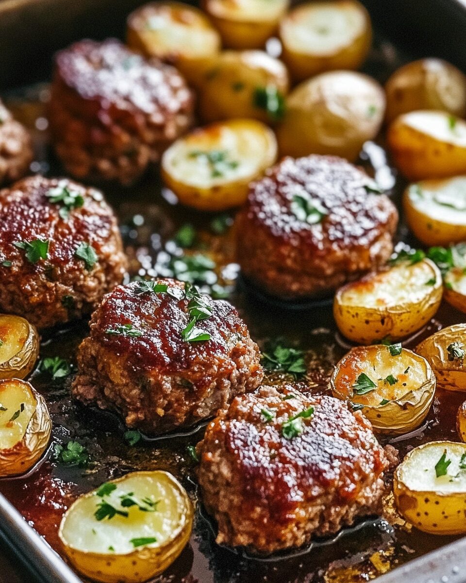 Sheet Pan Mini Meatloaf with Roasted Potatoes