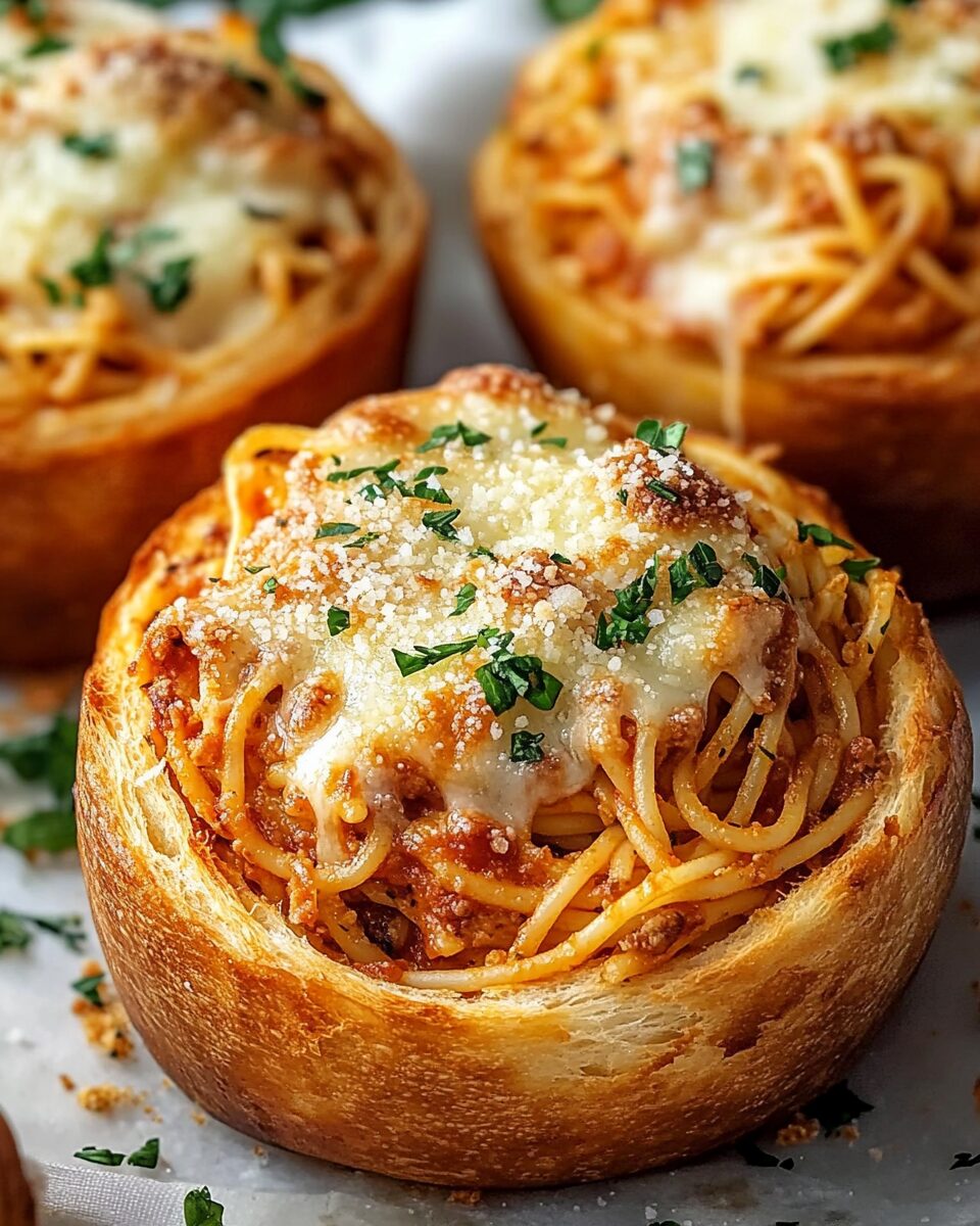 Spaghetti Garlic Bread Bowls