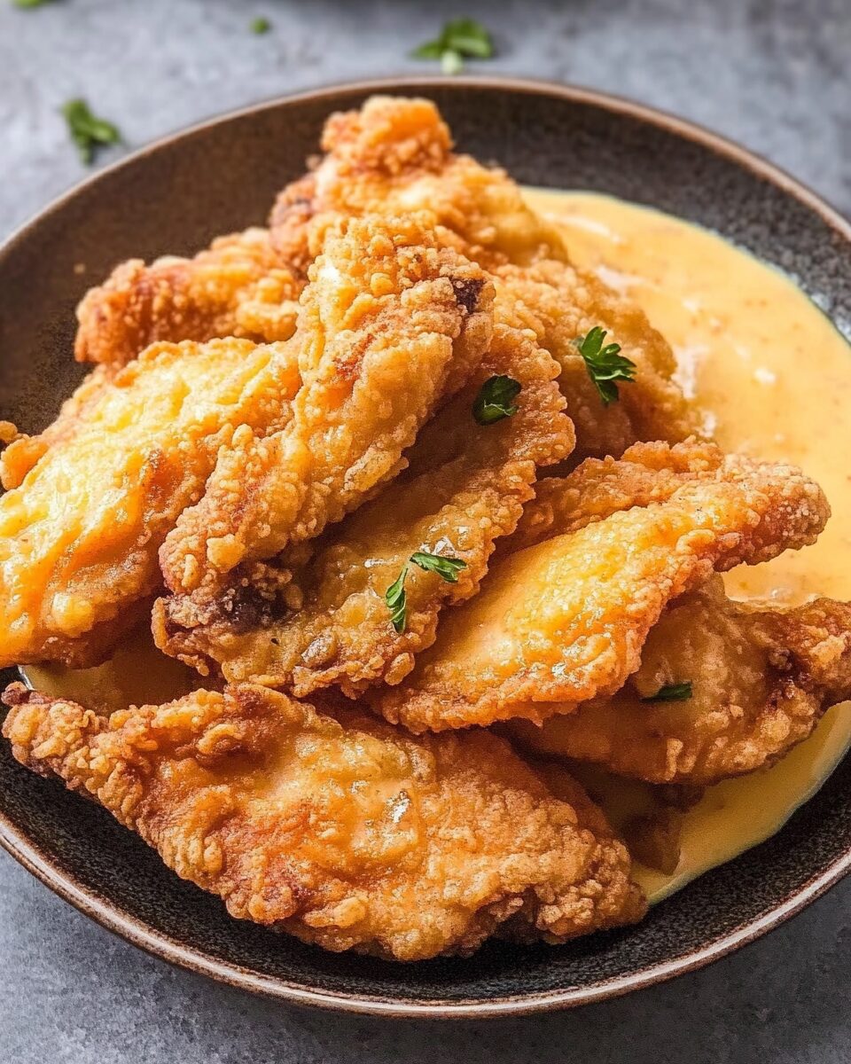 Crispy Chicken Skin with Creamy Cheese Sauce