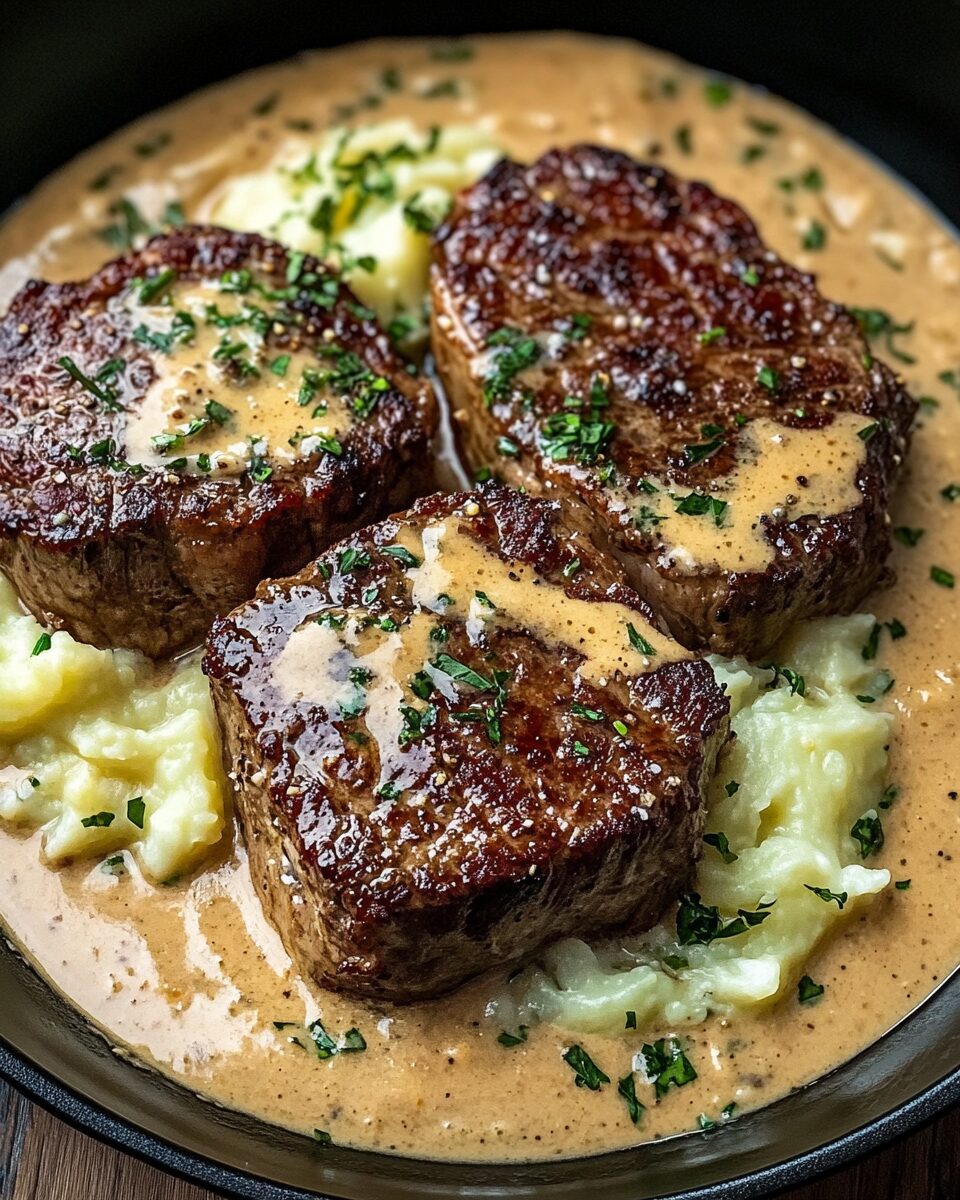 Gaelic Irish Steaks with Whiskey Cream and Colcannon