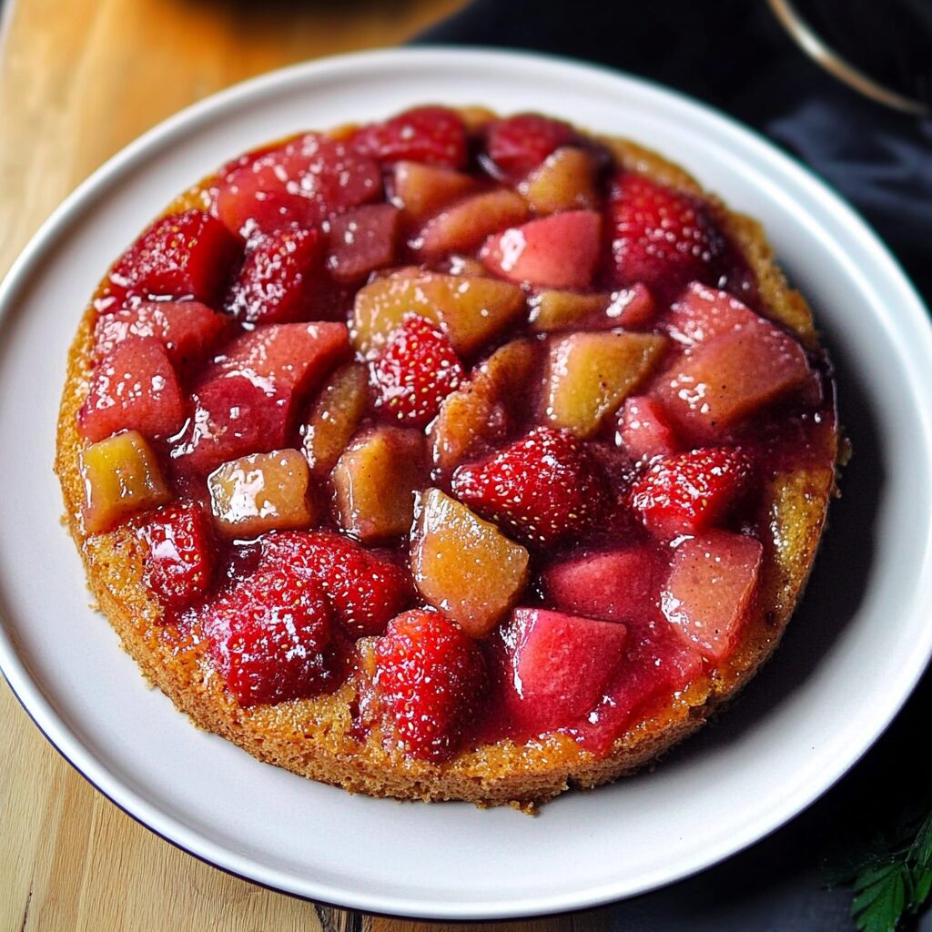 Strawberry Rhubarb Upside-Down Cake