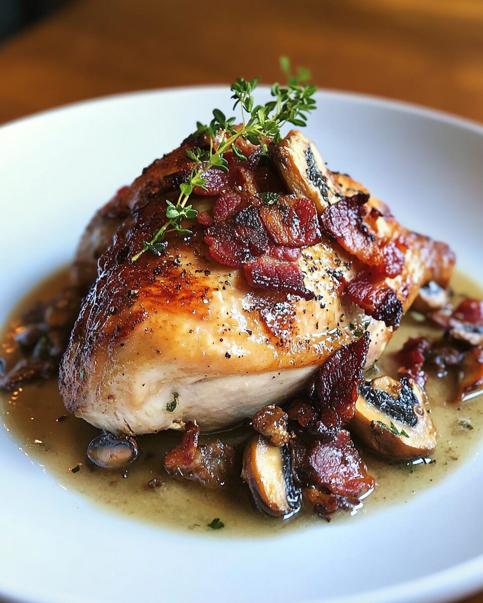 Roasted Chicken with Bacon and Morel Mushrooms