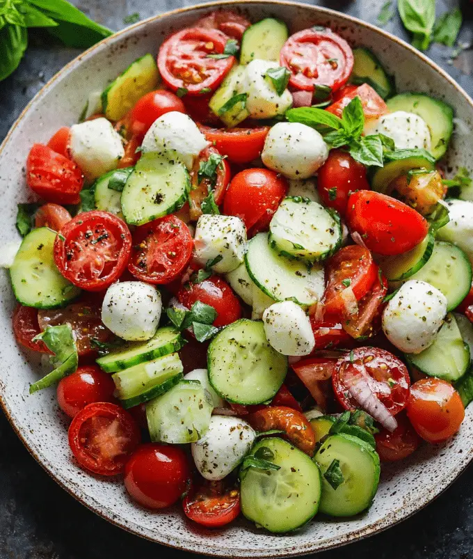 Tomato Cucumber Mozzarella Salad