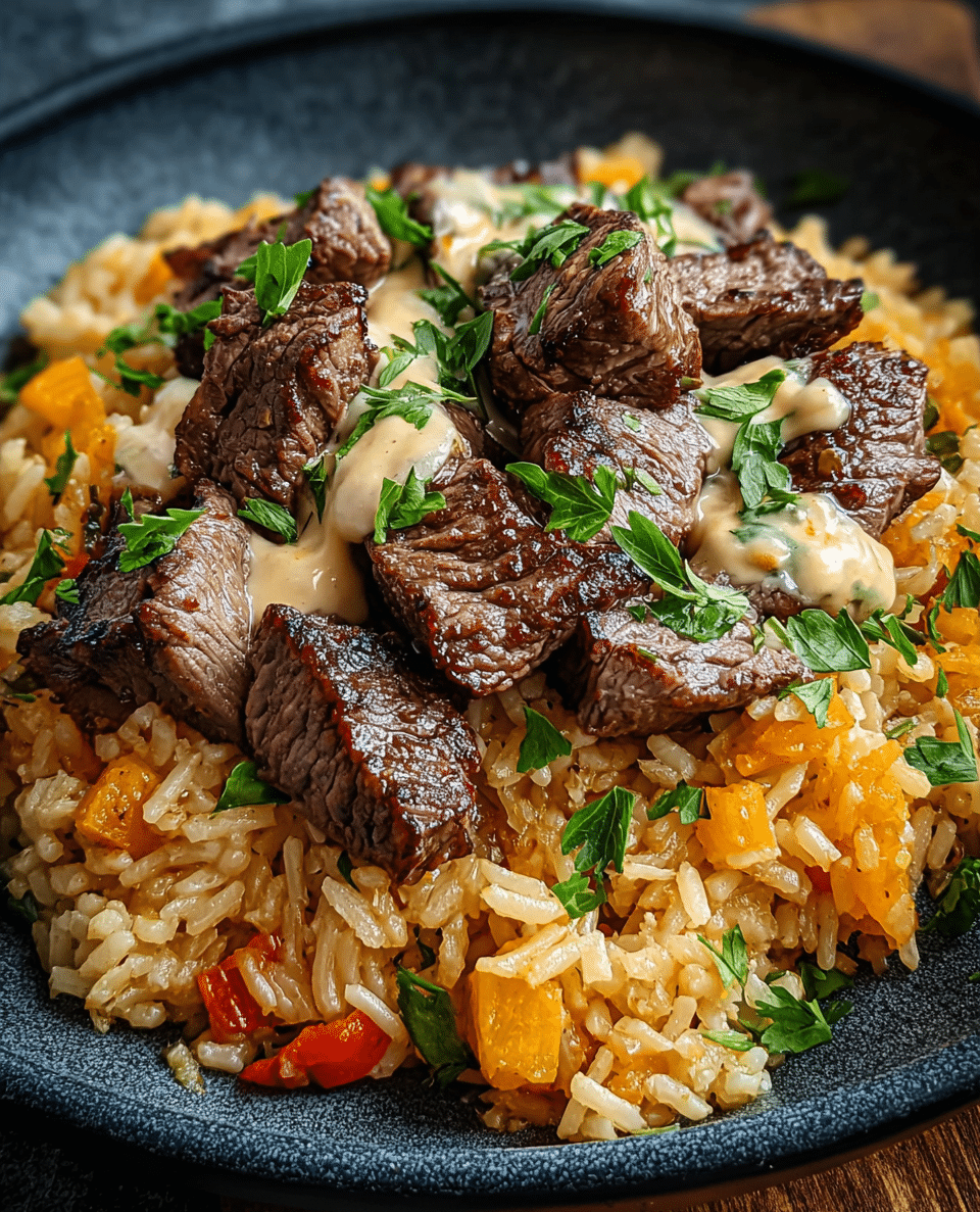 Cheesy Steak & Queso Rice