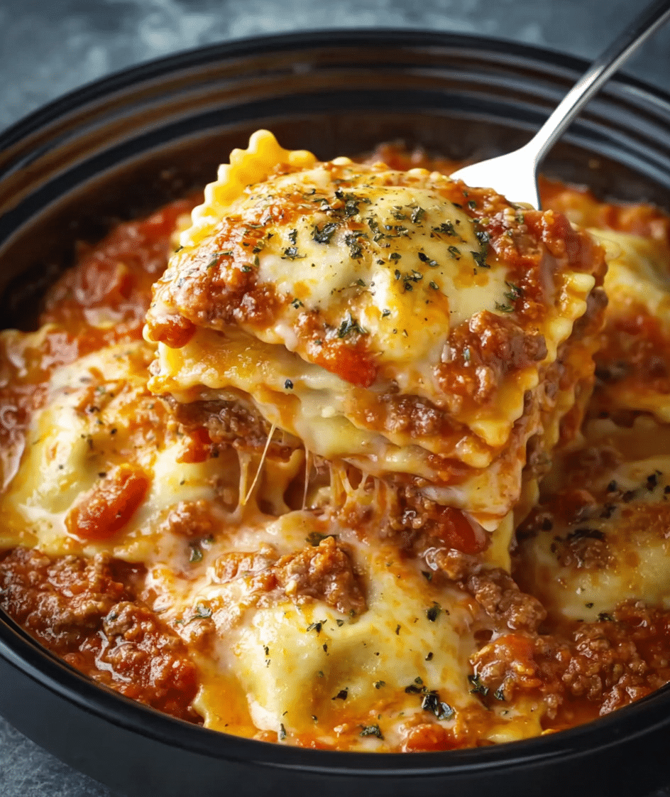 Easy Crockpot Ravioli Lasagna