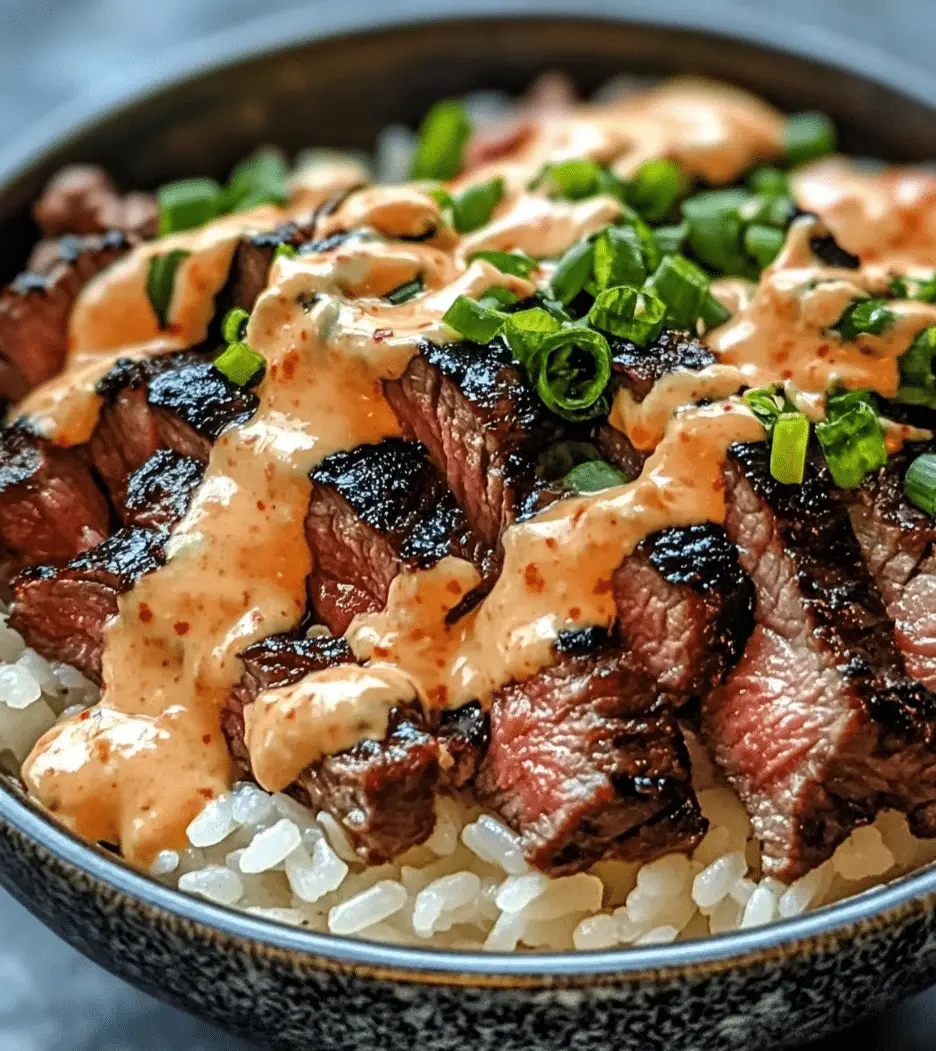 Korean BBQ Steak Rice Bowls with Spicy Cream Sauce