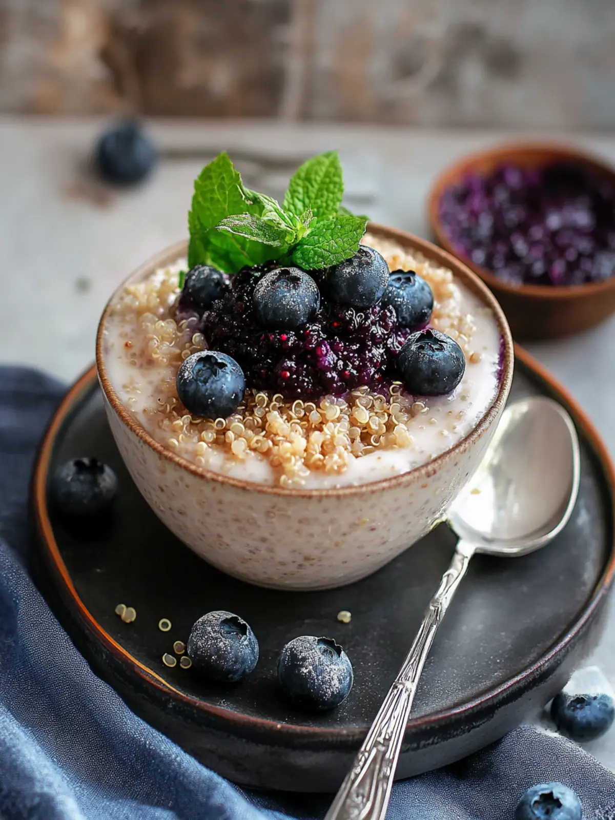 Coconut Quinoa Pudding With Blueberry Compote Bliss 2 Coconut Quinoa Pudding With Blueberry Compote