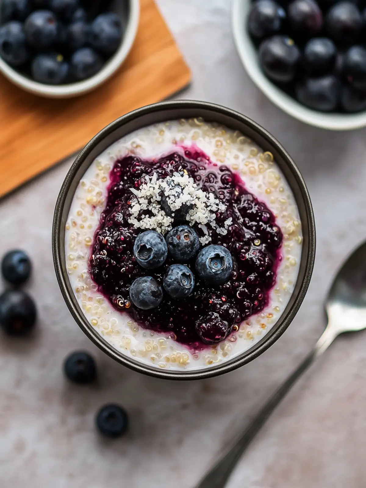Coconut Quinoa Pudding With Blueberry Compote Bliss 4 Coconut Quinoa Pudding With Blueberry Compote