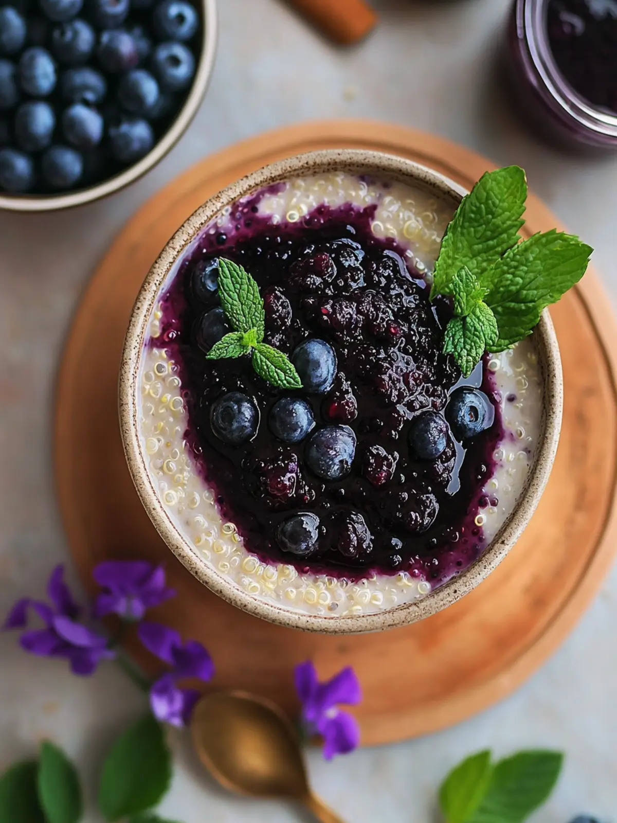 Coconut Quinoa Pudding With Blueberry Compote Bliss 5 Coconut Quinoa Pudding With Blueberry Compote
