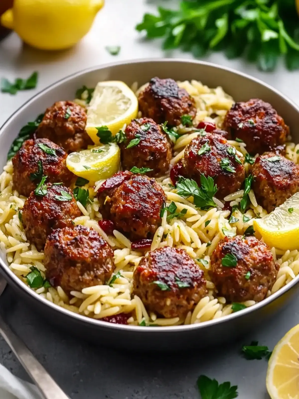Savory Lemony Mediterranean Meatballs with Orzo Delight 2 Lemony Mediterranean Meatballs with Orzo