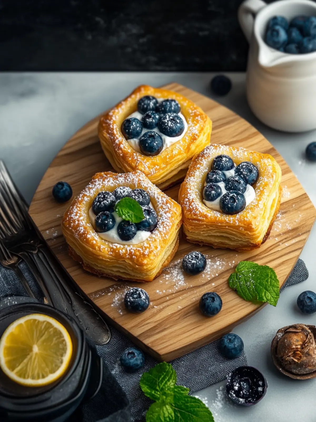 Golden Blueberry Pastry Rings with Creamy Vanilla Magic 4 Golden Blueberry Pastry Rings with Vanilla Cream Filling