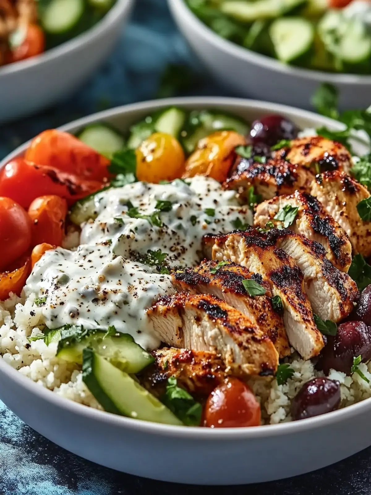 Greek Chicken Bowls with Creamy Tahini Feta Sauce Made Easy 5 Greek Chicken Bowls with Creamy Tahini Feta Sauce