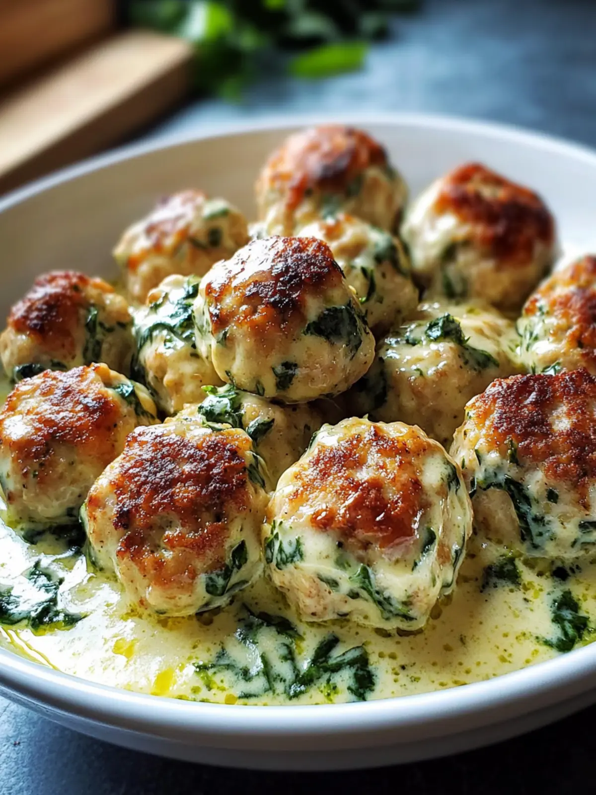 Baked Chicken Ricotta Meatballs with Spinach Alfredo Bliss 2 Baked Chicken Ricotta Meatballs with Spinach Alfredo Sauce