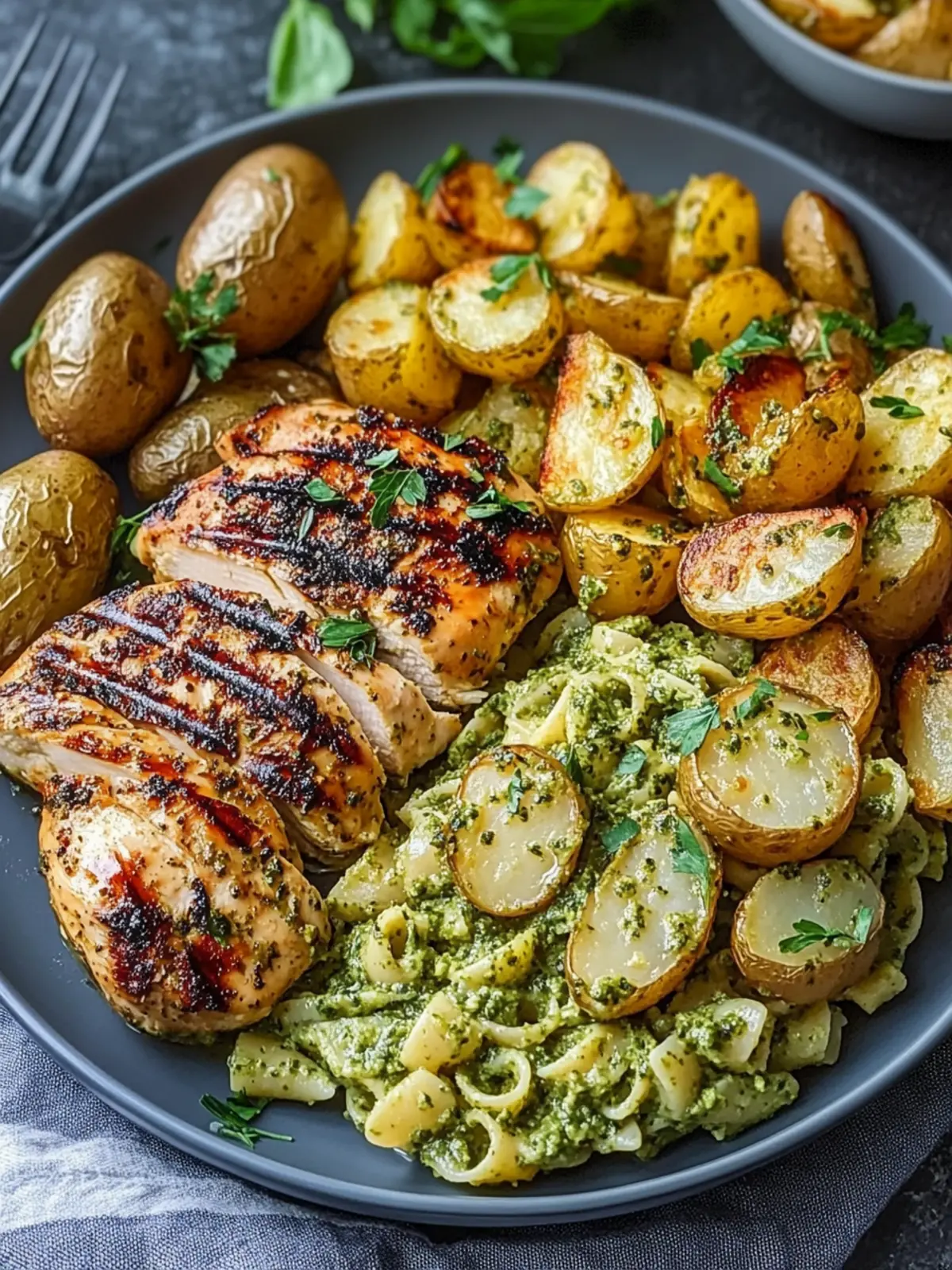 Loaded Herb Grilled Chicken with Creamy Pesto Pasta Bliss 2 Loaded Herb Grilled Chicken with Creamy Pesto Pasta & Roasted Potatoes