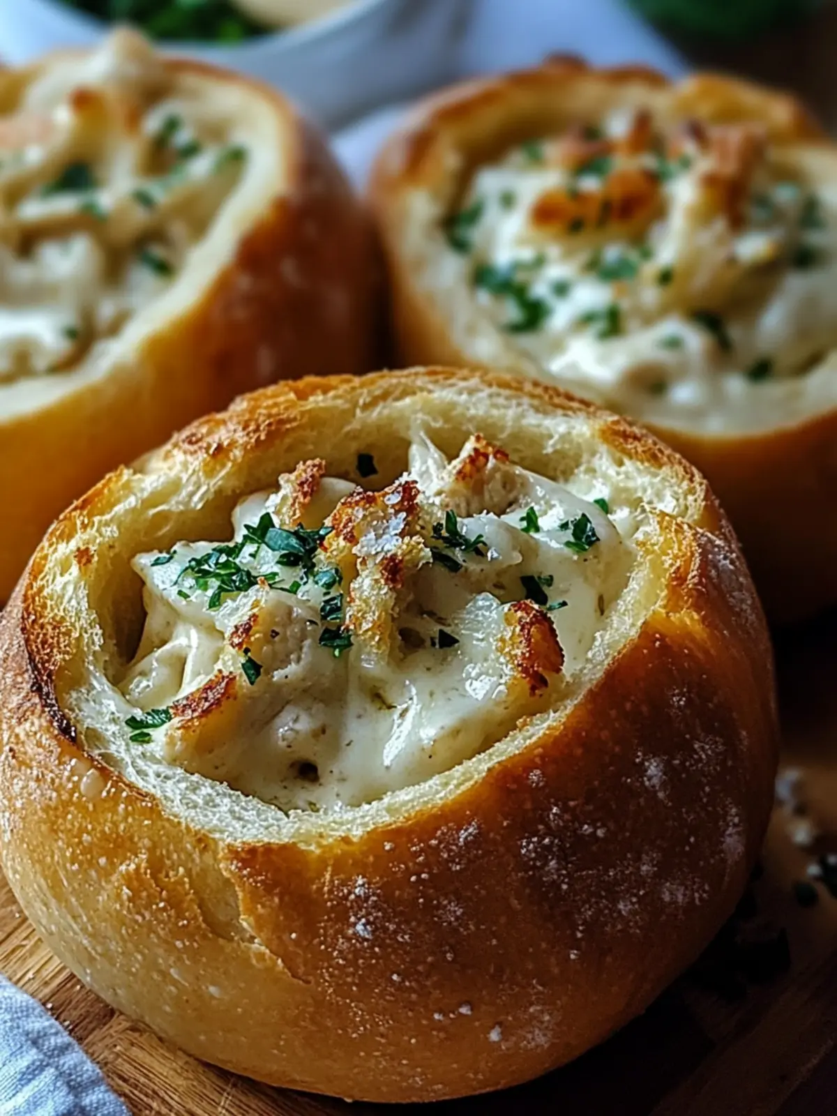 Delicious Chicken Alfredo Garlic Bread Bowls for Cozy Dinners 5 Chicken Alfredo Garlic Bread Bowls