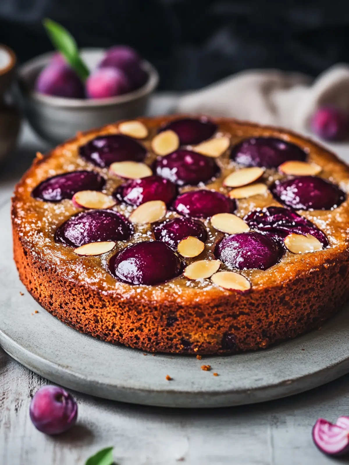 Deliciously Moist Vegan Dairy-Free Upside Down Plum Almond Cake 4 Upside Down Plum Almond Cake Vegan Dairy Free