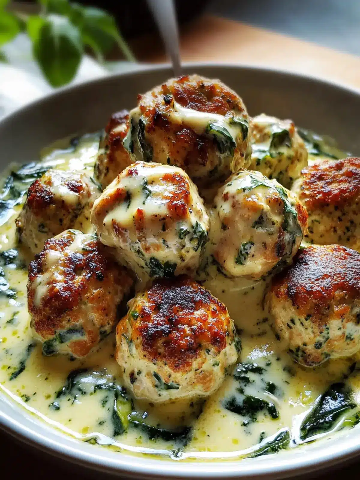Baked Chicken Ricotta Meatballs with Spinach Alfredo Bliss 3 Baked Chicken Ricotta Meatballs with Spinach Alfredo Sauce
