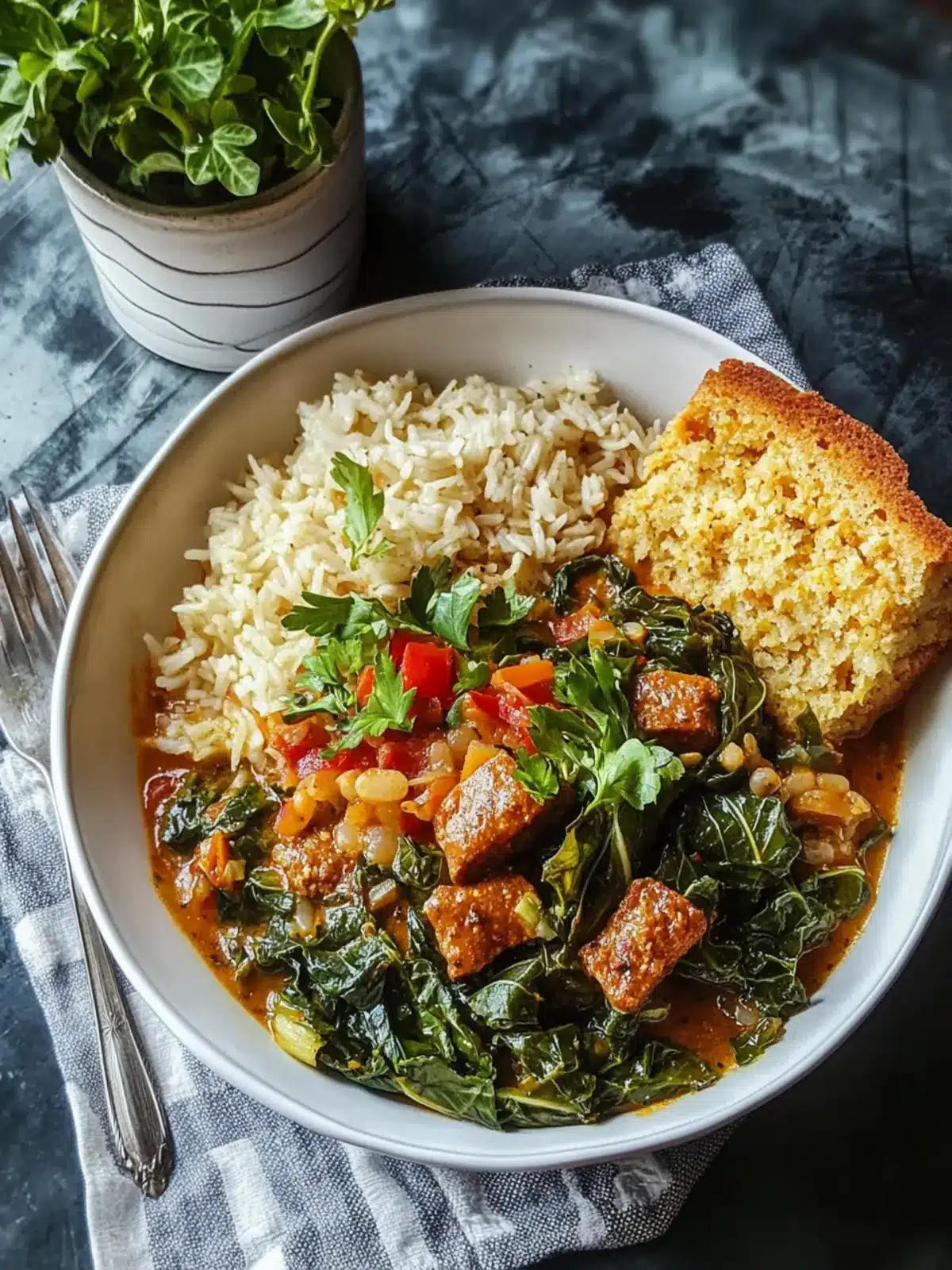 Southern Gumbo Greens with Cabbage Rice and Sweet Cornbread 2 Gumbo Greens with Cabbage Rice and Cornbread