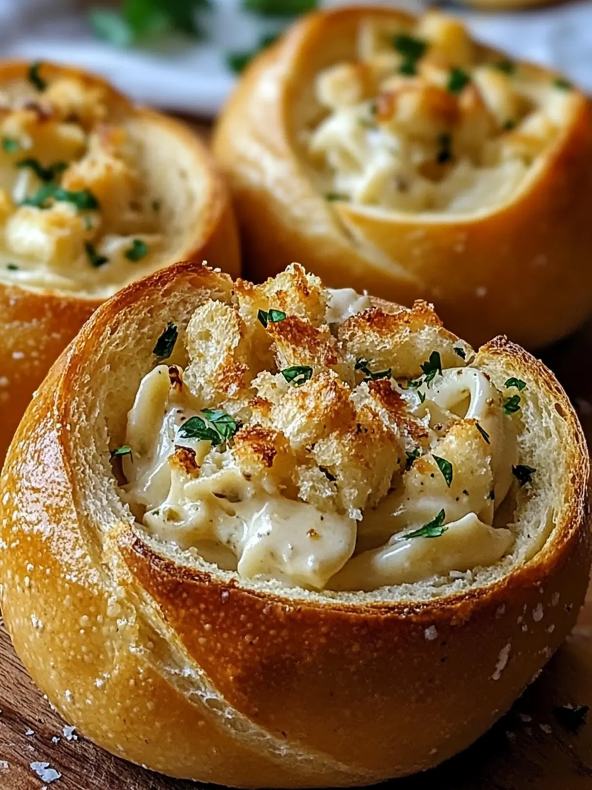Delicious Chicken Alfredo Garlic Bread Bowls for Cozy Dinners 3 Chicken Alfredo Garlic Bread Bowls