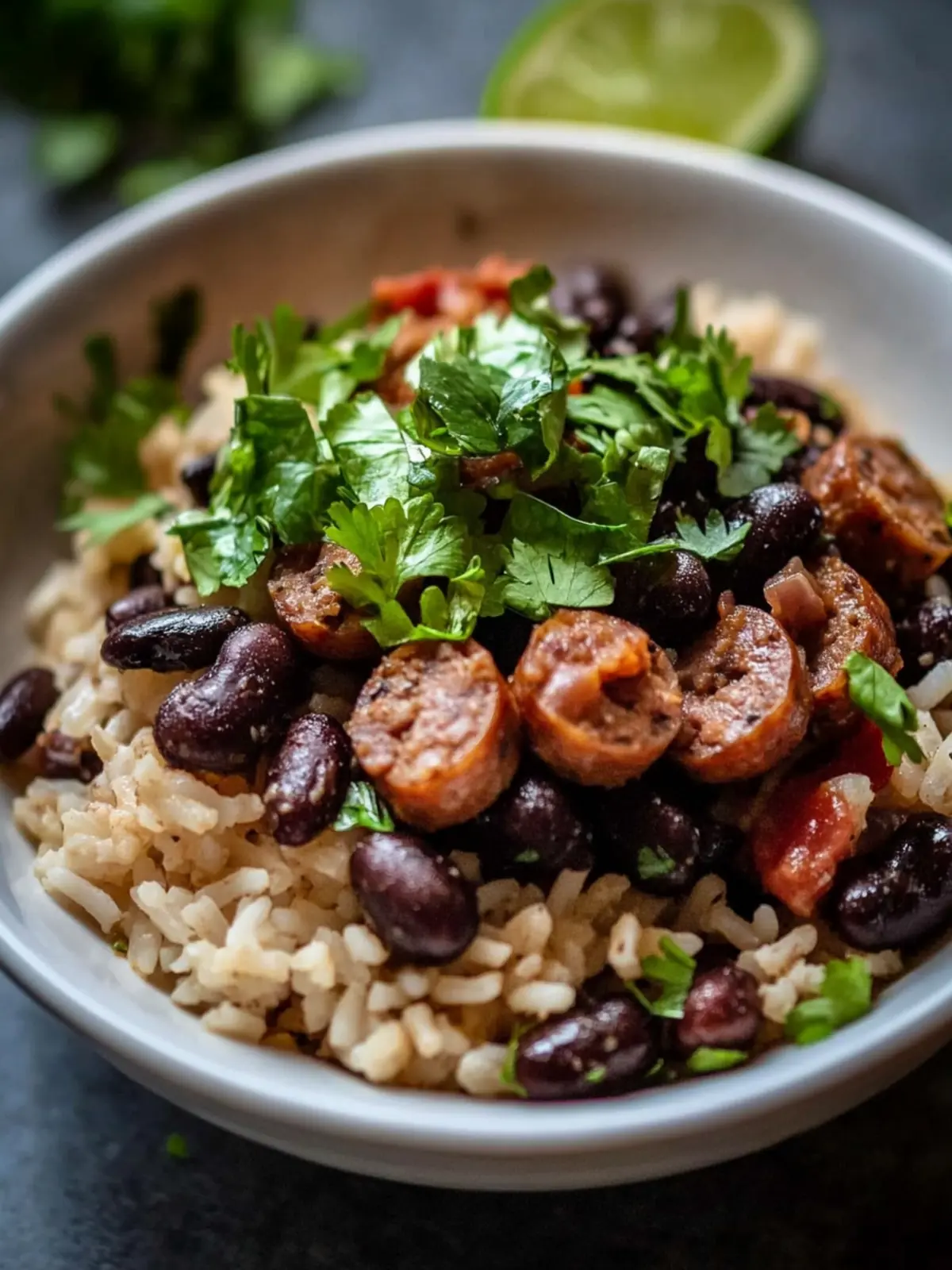 black beans, sausage and rice