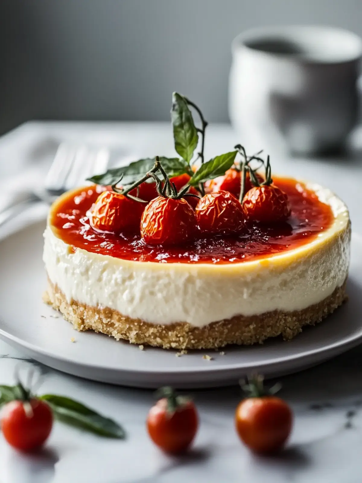 Savory Cheesecake with Roasted Tomato Jam & Parmesan Crust Delight 4 Cheesecake with Roasted Tomato Jam & Parmesan Crust