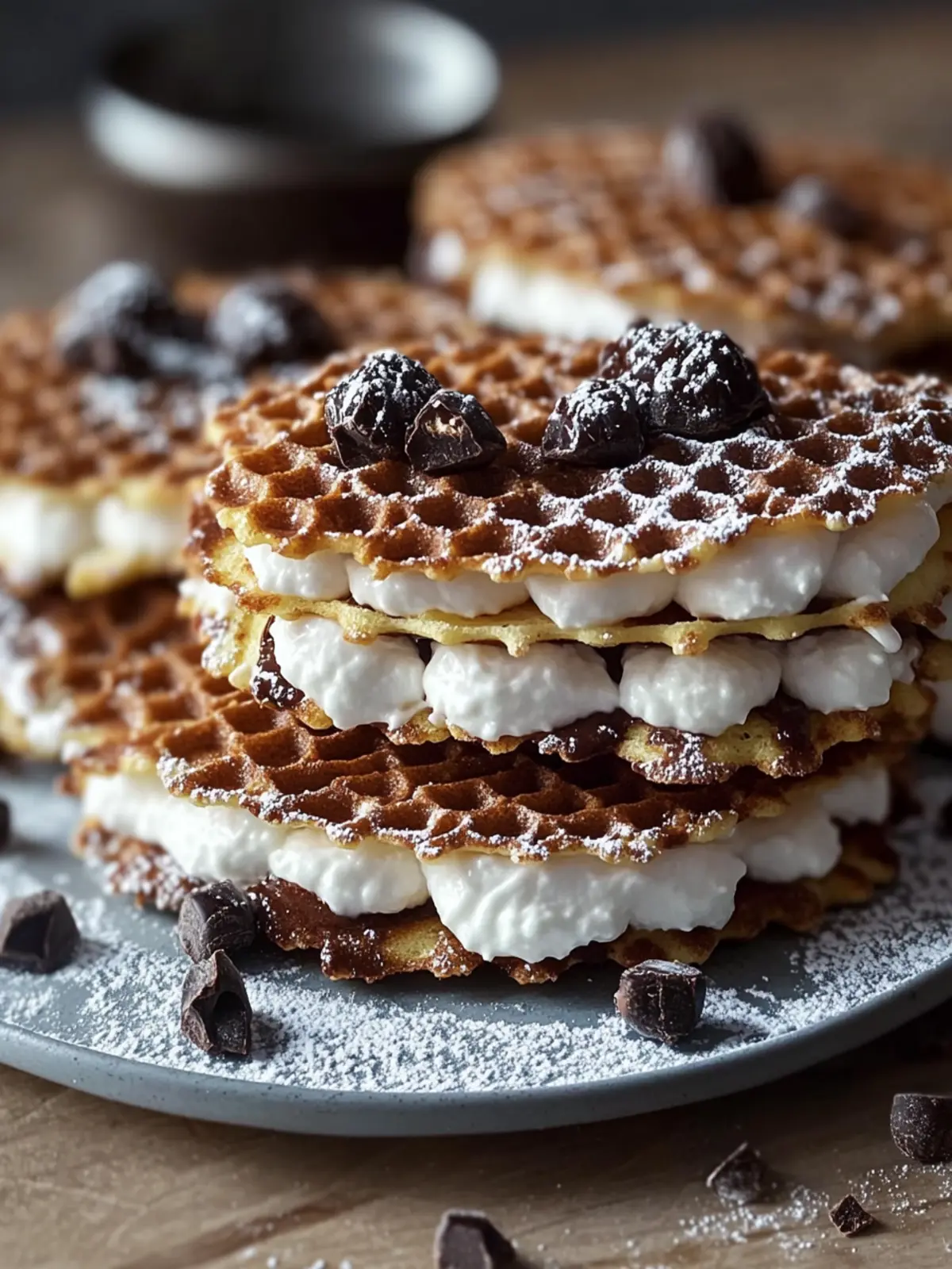 Delight in Chocolate Cannoli Pizzelle Sandwiches Tonight 2 Chocolate Cannoli Pizzelle Sandwiches