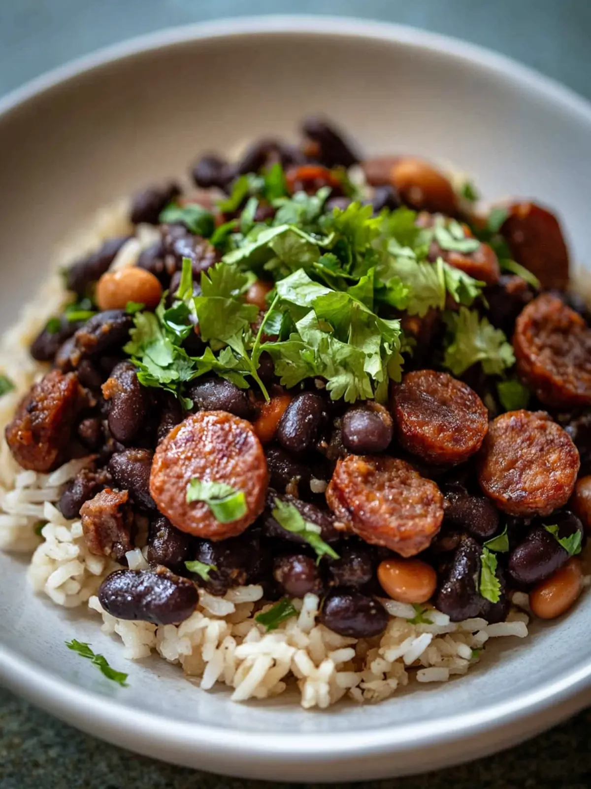 black beans, sausage and rice