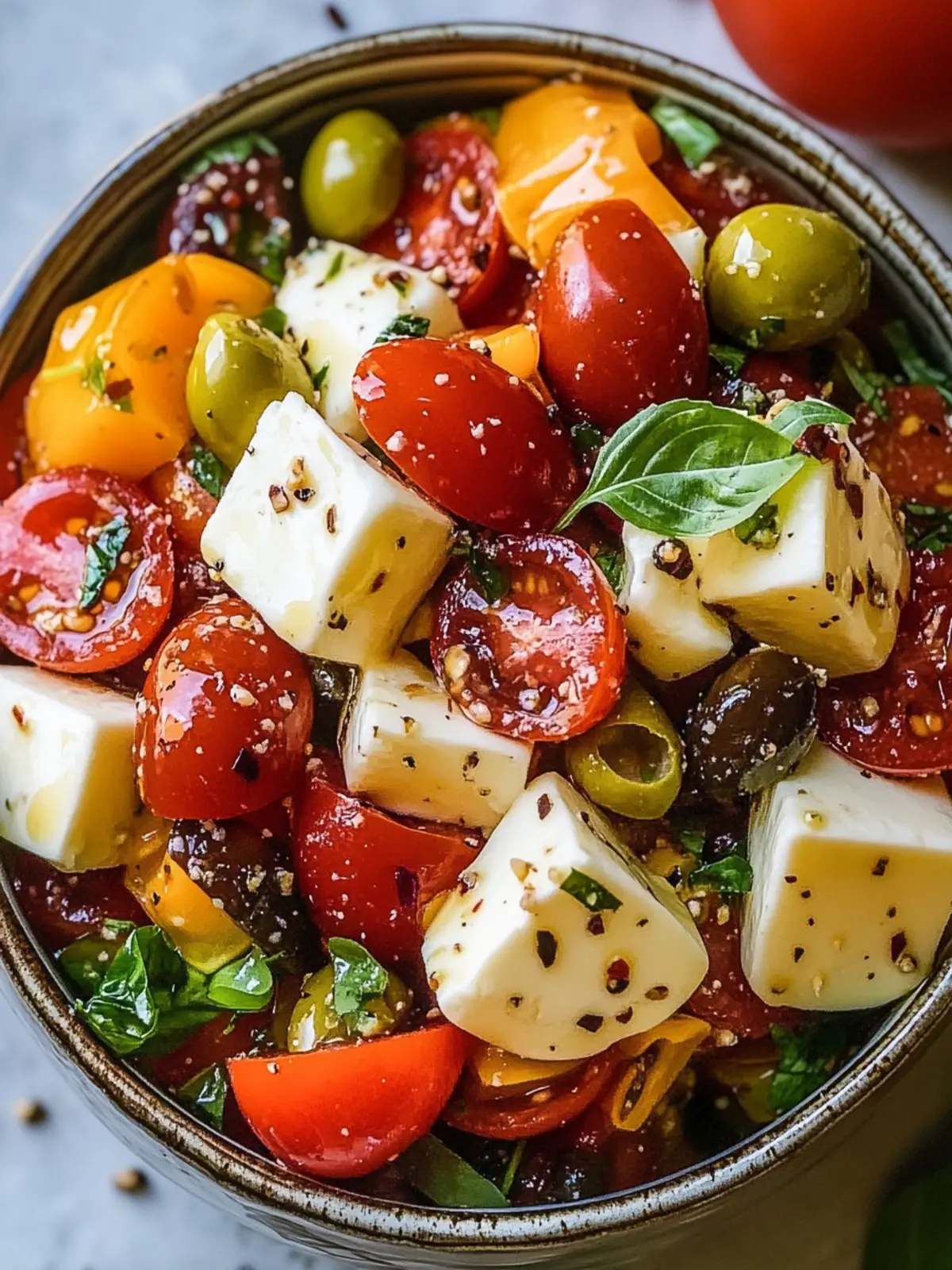 Zesty Marinated Cheese Antipasto Salad with Mozzarella Magic 3 Marinated Cheese Antipasto Salad with Mozzarella and Garlic