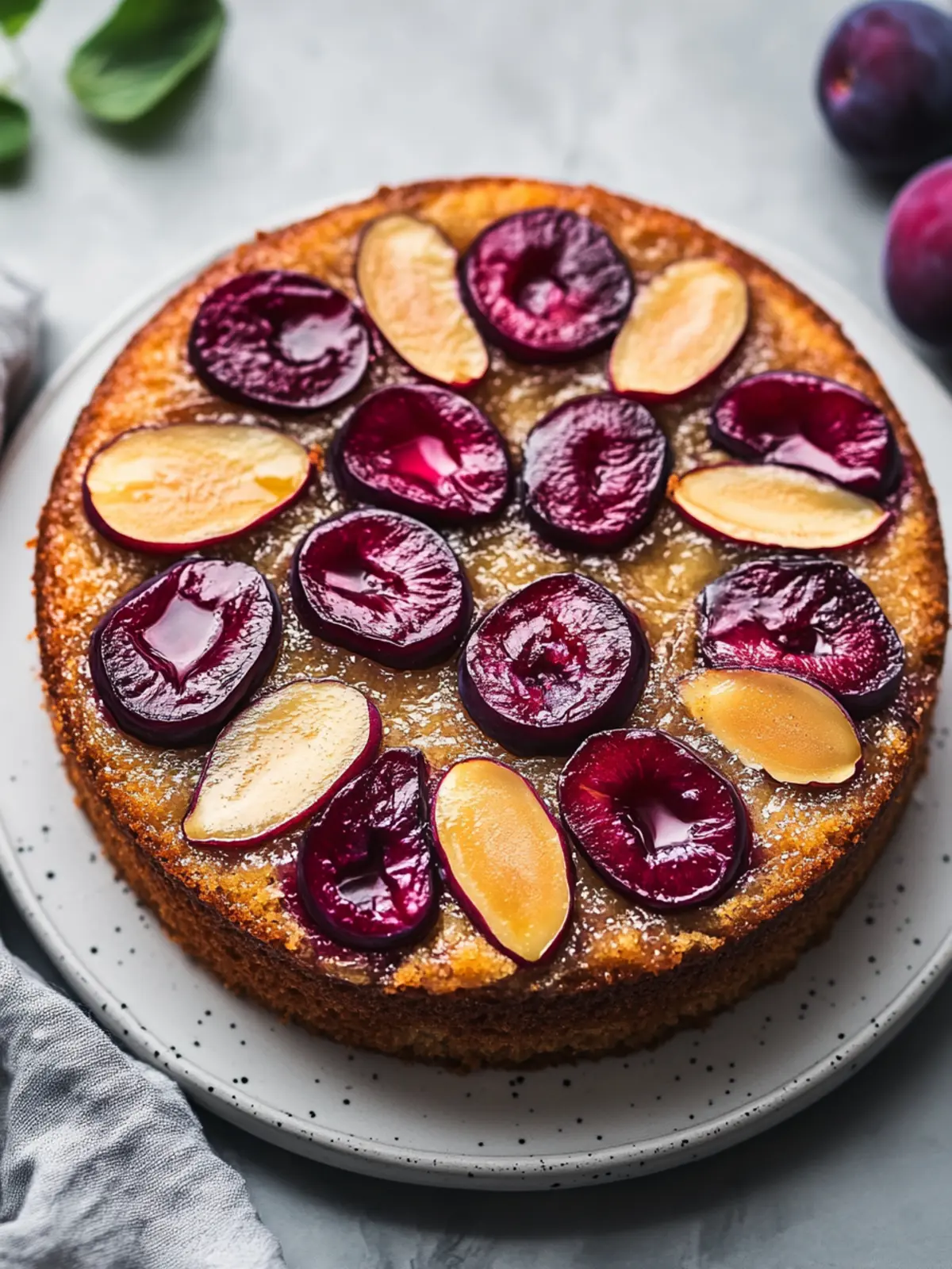 Deliciously Moist Vegan Dairy-Free Upside Down Plum Almond Cake 3 Upside Down Plum Almond Cake Vegan Dairy Free