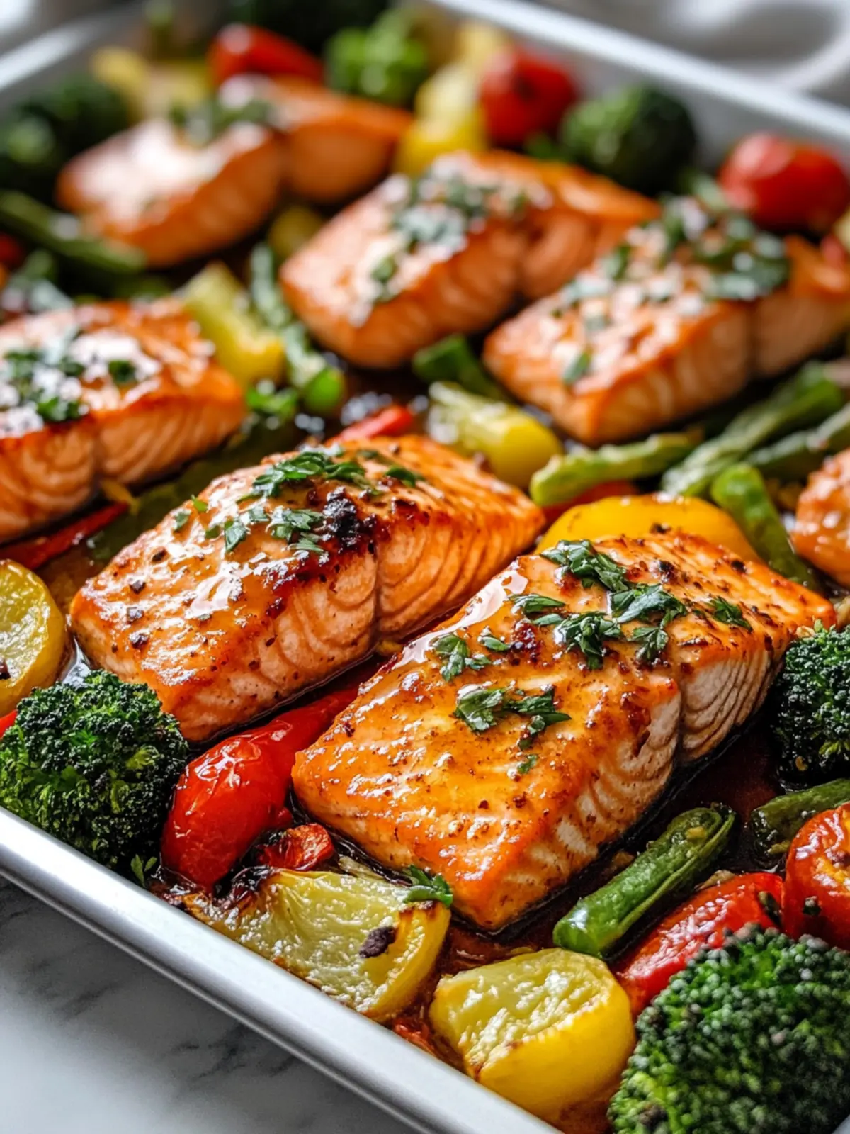 Sheet Pan Honey Garlic Salmon with Veggies in 30 Minutes 5 Sheet Pan Honey Garlic Salmon with Veggies