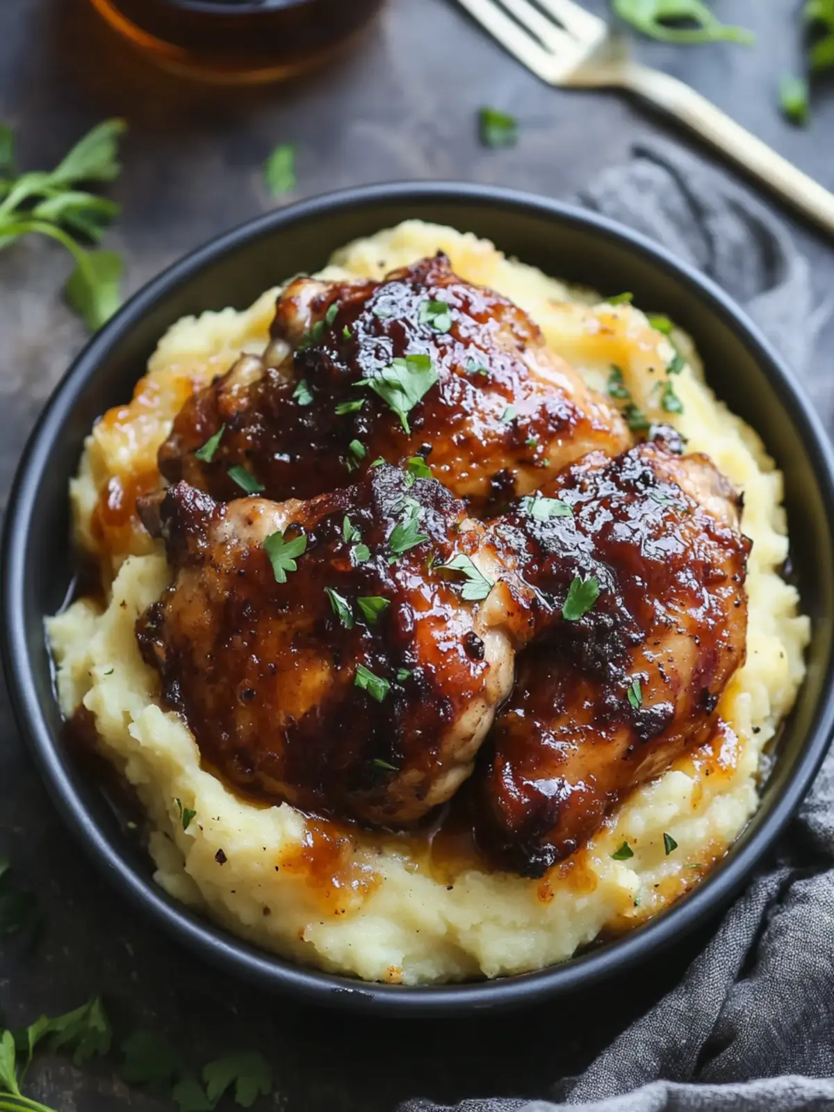 Chipotle Honey Chicken Thighs Over Smoky Gouda Mashed Potatoes 4 Chipotle Honey Chicken Thighs with Smoked Gouda Mashed Potatoes