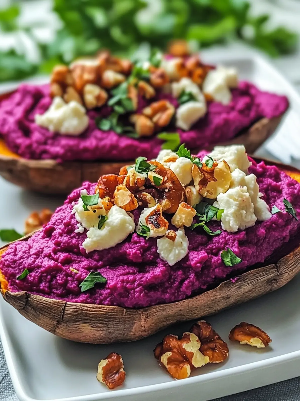 Stuffed Sweet Potato with Beet Hummus, Goat Cheese & Magic Walnuts 5 Stuffed Sweet Potato with Beet Hummus, Goat Cheese & Toasted Walnuts